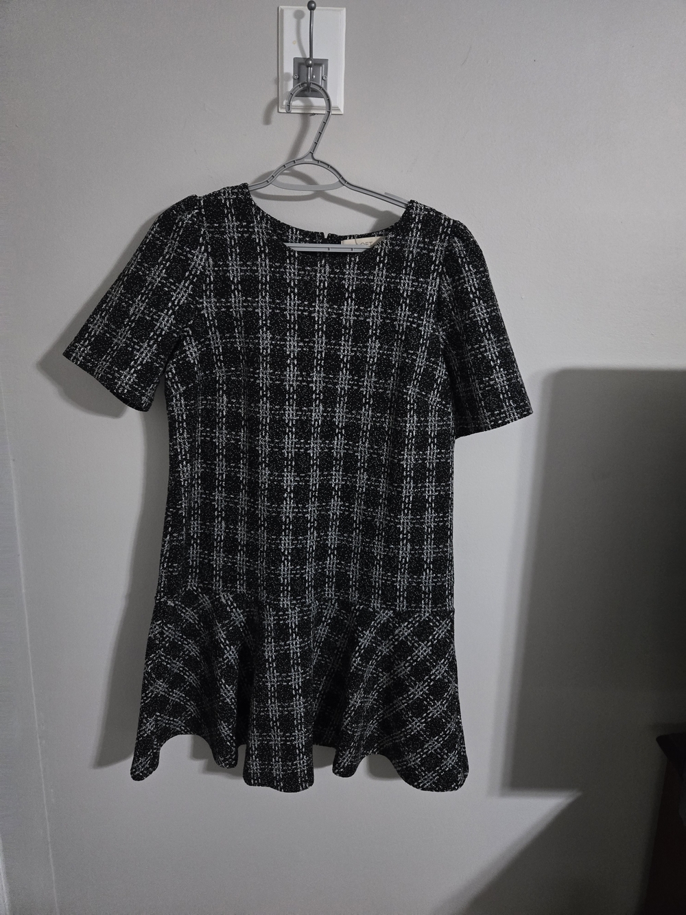 LOFT Black & White Plaid Fit-and-Flare Mini Dress
